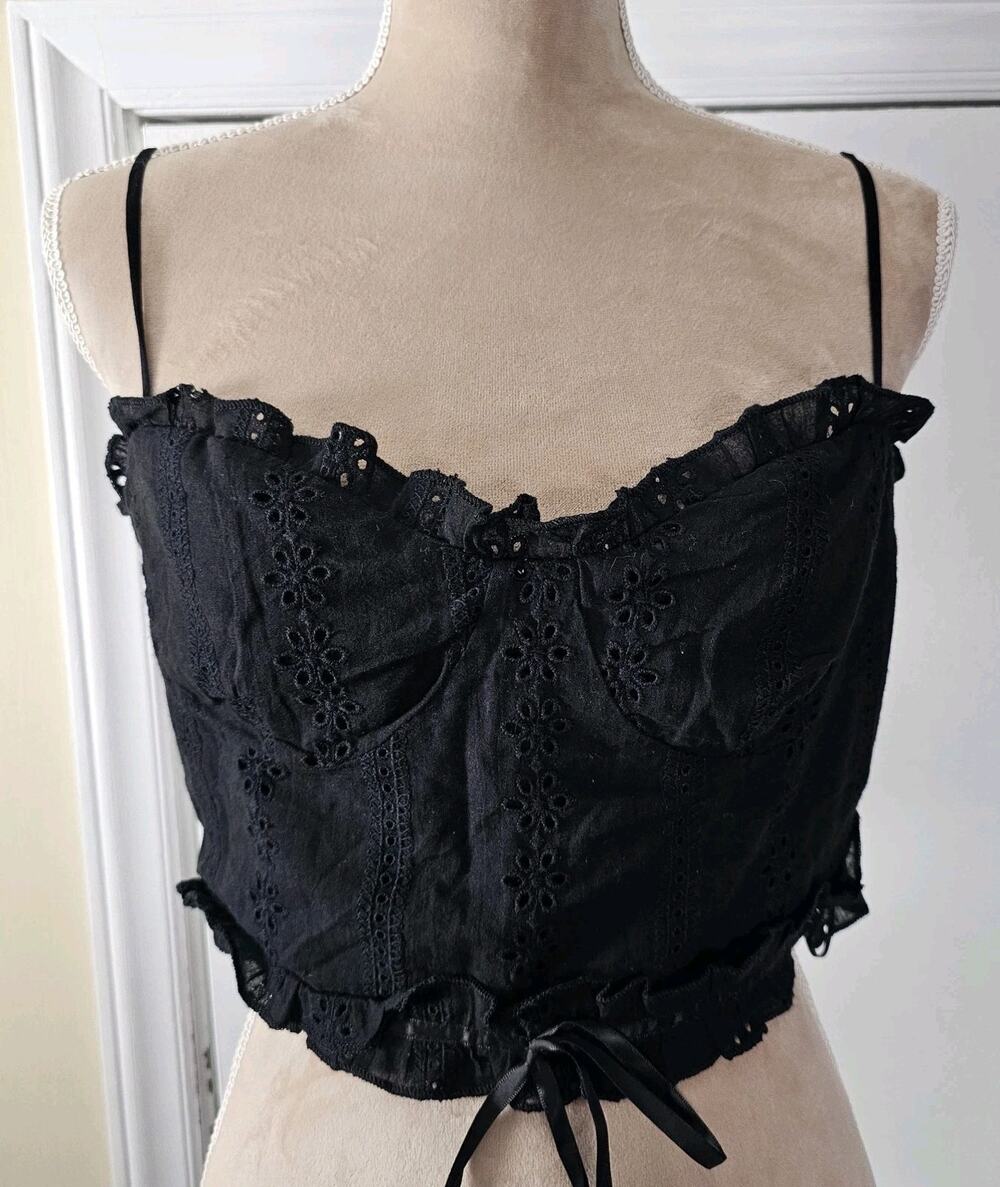 NEW Princess Polly Black Eyelet Lace Corset Top Sz 6 Bandeau Gothic Cottage